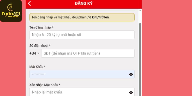 Các bước đăng ký tài khoản Tydo88